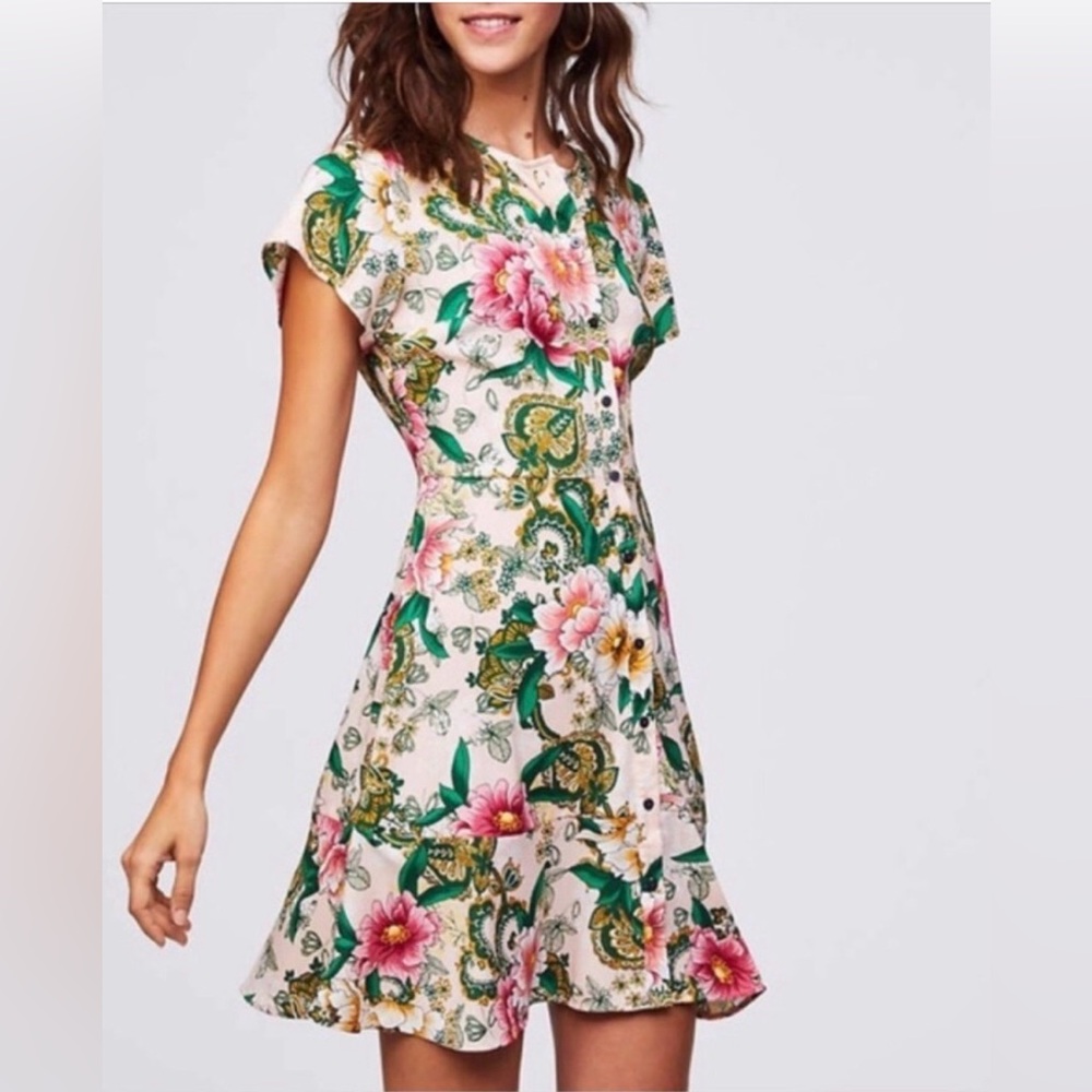 Gorgeous EUC LOFT Camellia Garden shirt dress flouncy and lovely